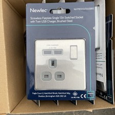 Newlec Screwless USB Single Socket Brushed Steel