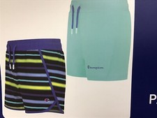New CHAMPION Girl's 2pk Active Shorts TEAL/BLUE-STRIPED Size 4 UPF 30  T11-16 