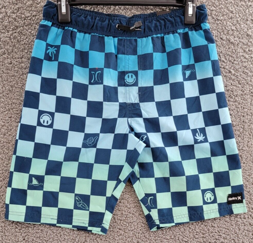 Hurley Character Check Pull-On Swim Trunks Boys L Night Force