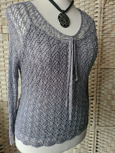 Size Large 14 16 18 PRECIS PETITE silver metallic glass beaded crochet top set - Picture 17 of 21