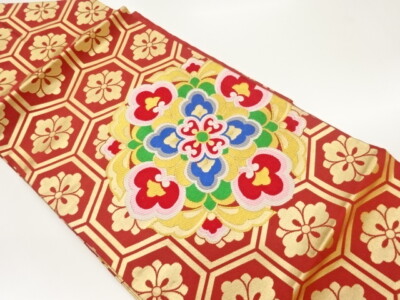 6530872: JAPANESE KIMONO / VINTAGE NAGOYA OBI / WOVEN FLOWER