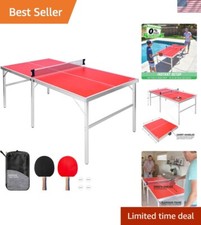 Instant Setup Mid-Size Table Tennis Game - Portable Aluminum Table in Red/Blue