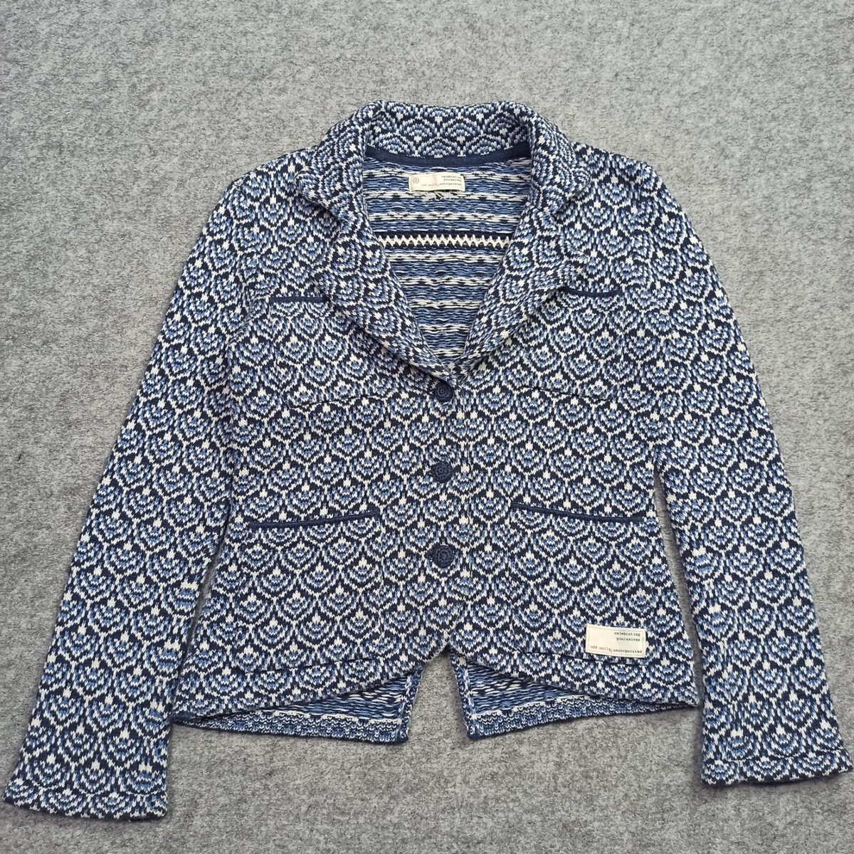 Odd Molly Cardigan XS Blue Cotton Knit Blazer Jacket Nordic Sweater 102