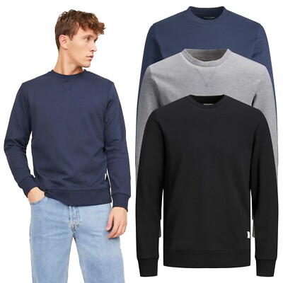 JACK & JONES Herren Sweatshirt Rundhals-Ausschnitt langarm schlicht einfarbig
