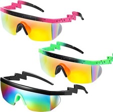 Frienda 3 Pairs Neon Retro Semi Rimless Sunglasses 80s 90s Bright Color
