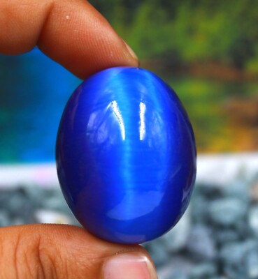 Great Piece 200 Ct Oval Shape Certified Brazilian Blue Cat's Eye Gemstone 6DJZ