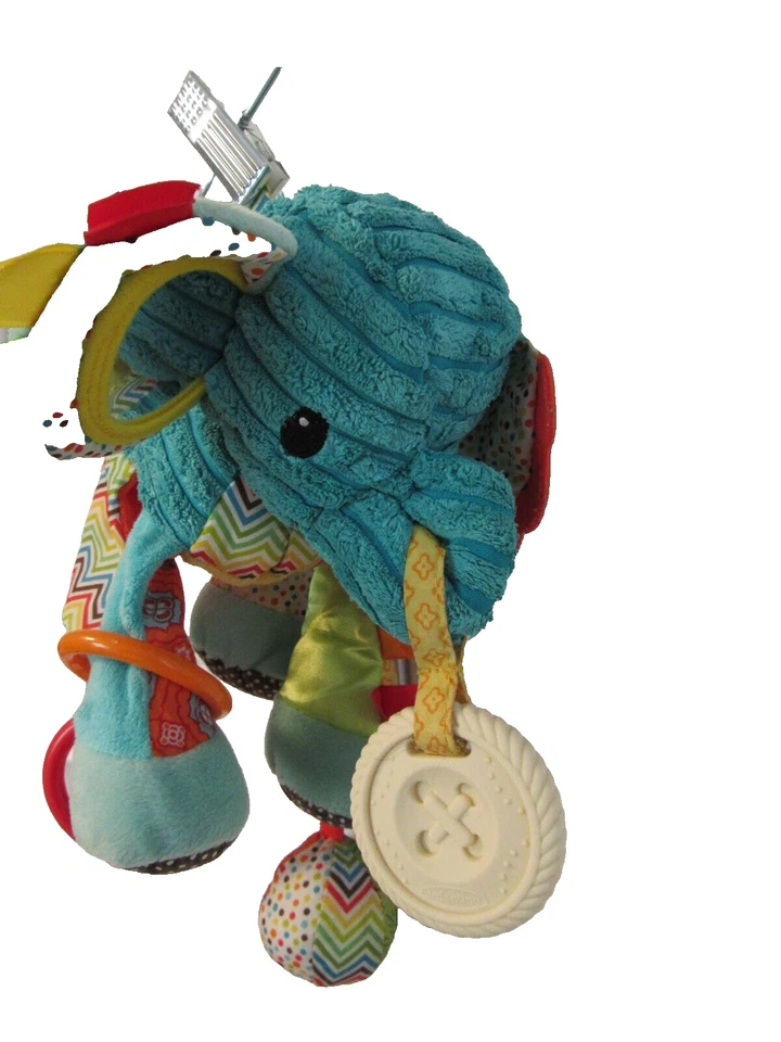 Infantino Azul Pana Elefante Colgante Cuna Cochecito Mordedor Arruga Lovey En muy buena condición Foto 3 de 4