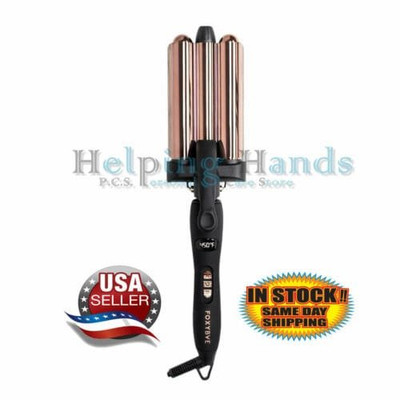 NEW FOXYBAE TITANIUM HAIR WAVER + HEAT GLOBE - 3 Barrel Waver LCD Temp Display.