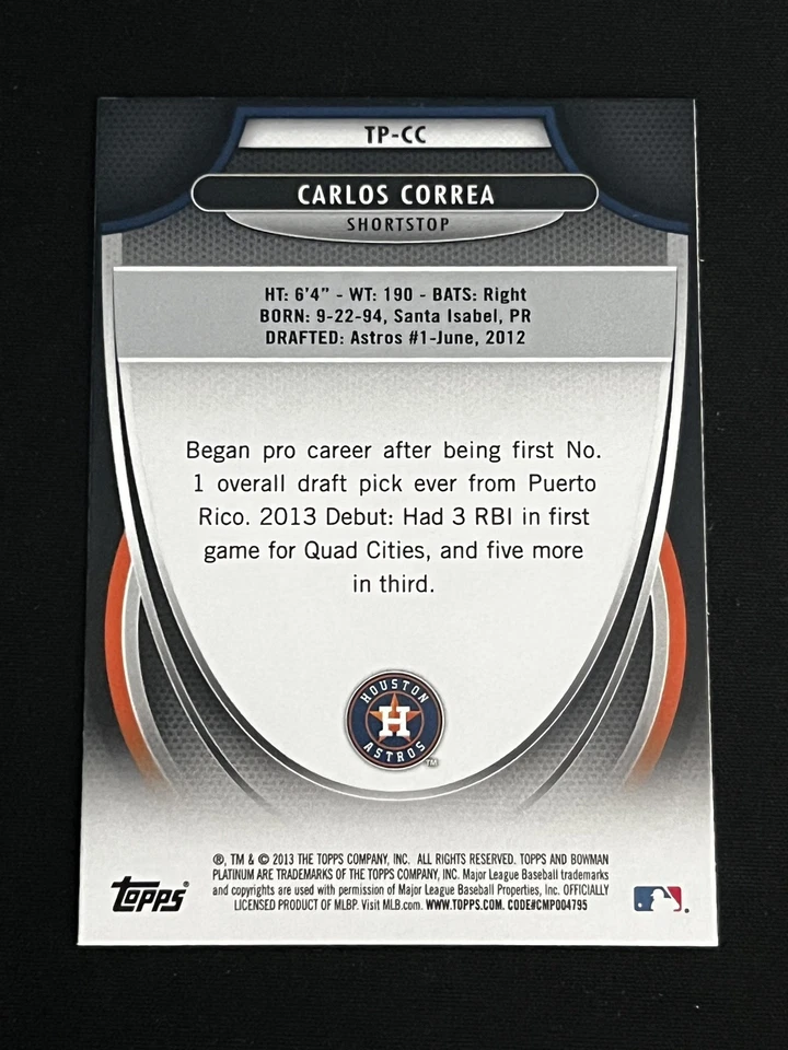2013 Bowman Platinum #TP-CC Carlos Correa Top Prospects - Image 2 of 2
