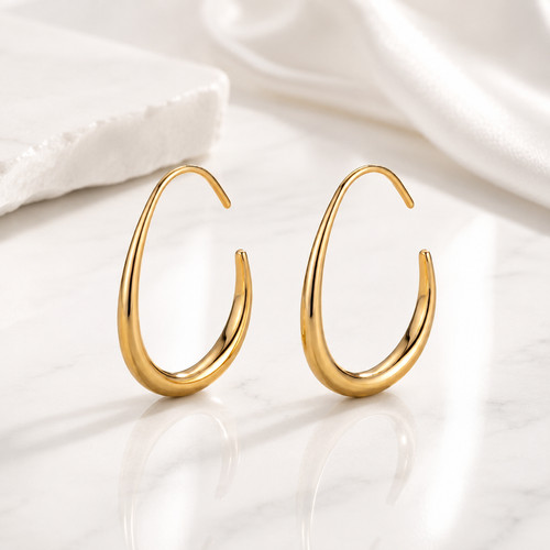 Sculptural Gold Hoop Earrings Women Abstract Statement Huggies 18K Waterproof