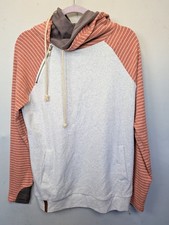 Ampersand Avenue Pull String Hoodie Medium Grey Pink With Cowl 6756
