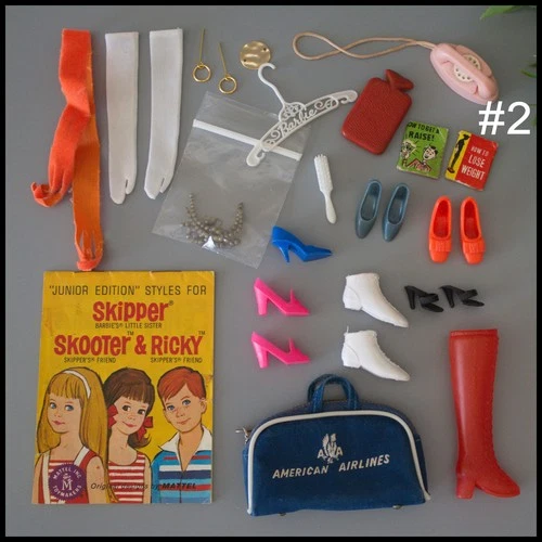 🤩#2 LOT Barbie Friends Shoes Gloves Jewelry Accessories Japan Vtg 1960s+🎁