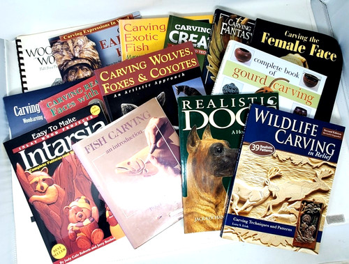 Lot of 14 Wood Carving Books - Animals - Fantasy - Fish - Wildlife - Faces