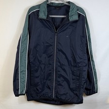 Nike Men's Dark Blue  Green Windbreaker. Size L. Collar. Two pockets. Full zip