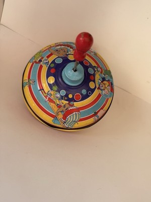 Schylling Tin Spinning Top Circus Clown Toy Hand Crank Metal Inconsistent Spin