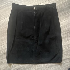 Vintage Phoenix Black Leather Pencil Skirt Size 11/12 Knee Length Lined