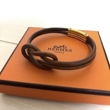 Hermes Leather Bracelet Brown 6cm Diameter Used