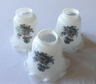 Set of 3 Vintage Milk Glass Lamp Shades Blue Floral Ruffled Bell Shape 2" Fitter