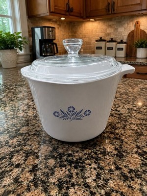 Vintage Rare  CorningWare 1QT Blue  Cornflower Sauce Maker With Lid