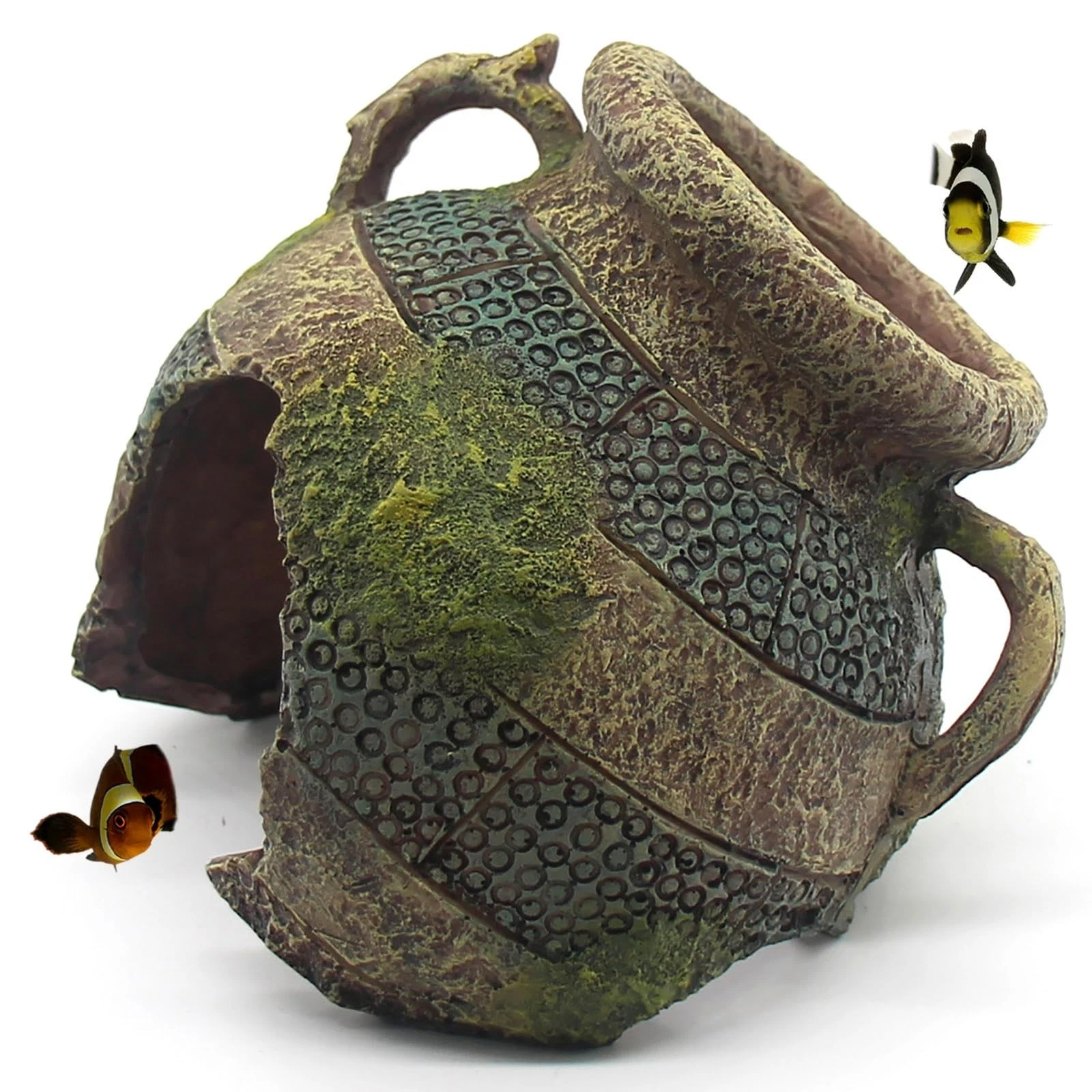 Aquarium Decor Ruins Leaning Vase Hideaway Cave, Betta Fish Tank Accessories ...