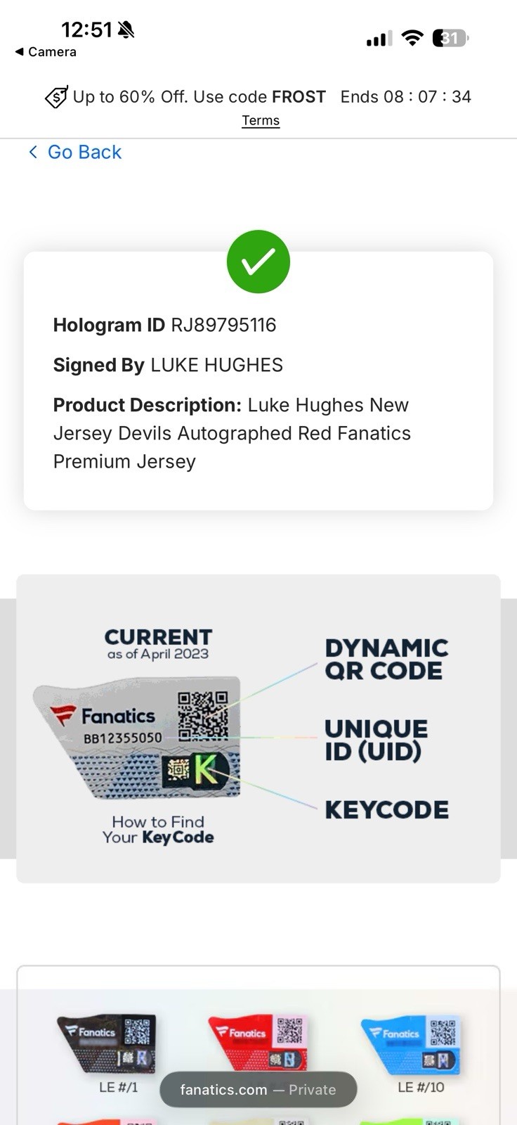 Fanatics Autographed Jersey Luke Hughes New Jersey Devils Fanatics Authentic