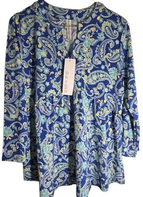 Dear Scarlett Sz M Womans Top Empire Waist NwT Royal Blue Paisley