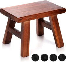 Wooden Step Stool, Solid Wood Milking Stool with Non-Slip Mat, Portable Brown 