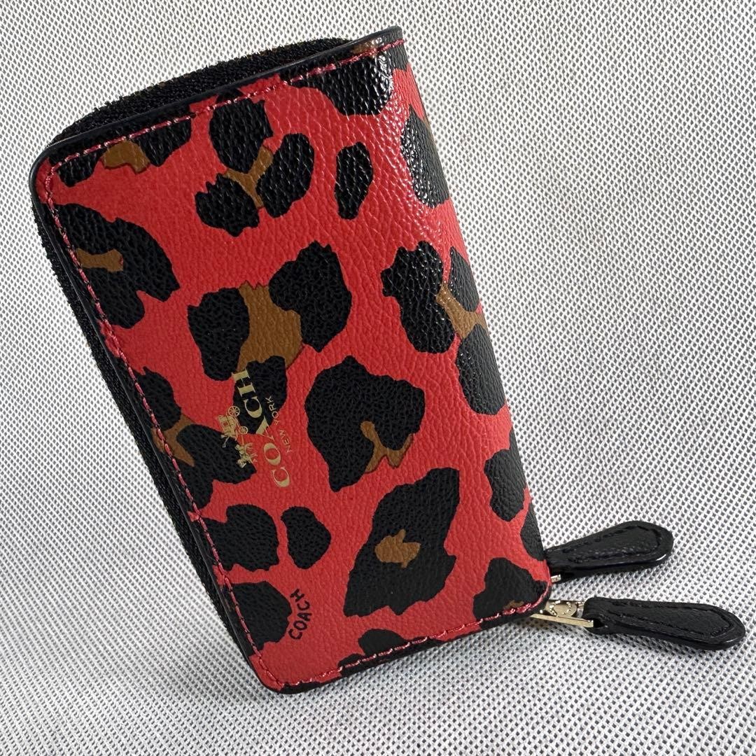 Coach Leopard Pattern Double Zipper Pouch Red Lea… - image 7