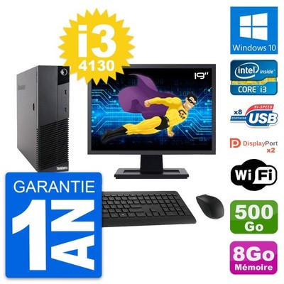 PC Lenovo M83 SFF Bildschirm 19 '' Intel i3-4130 RAM 8Go Scheibe 500Go Windows 10