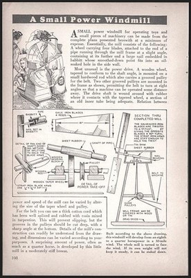  A Small Power Windmill  1930 HowTo Design PLANS Runs Toys~Small Machines