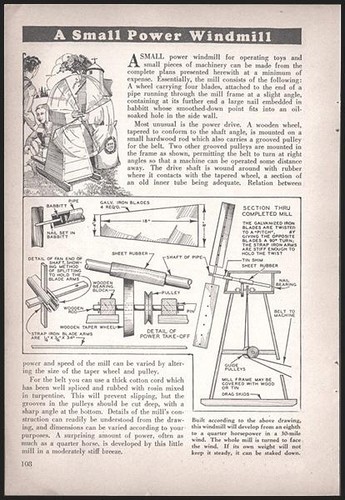 “A Small Power Windmill” 1930 HowTo Design PLANS Runs Toys~Small Machines