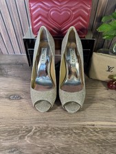 Badgley Mischka Peep Toe Metallic Stiletto Heels Pumps Gold Silver Size 7.5M