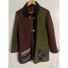 Ali Miles cardigan women size M wool blend embroidered cozy boho hippie artsy
