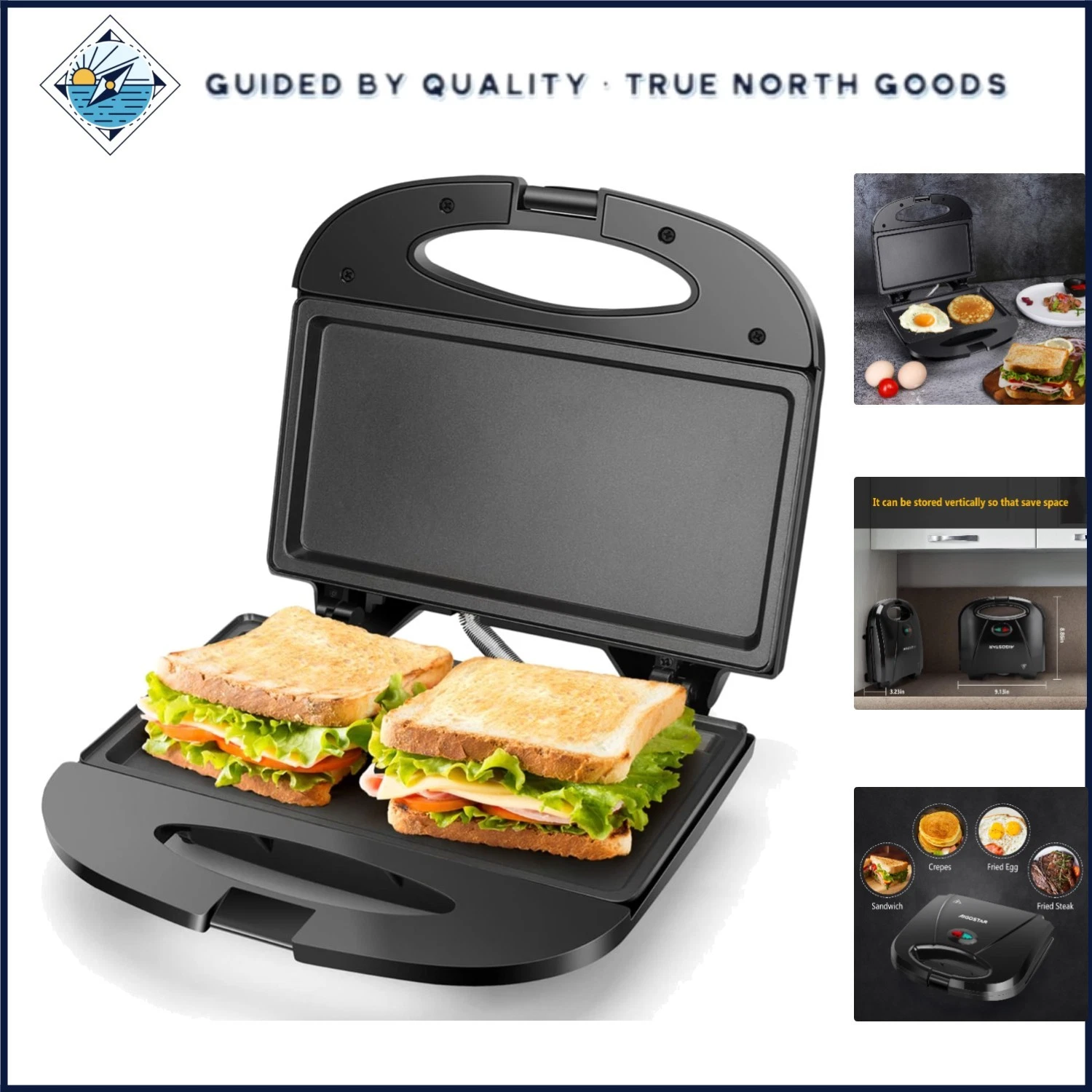 Compact Electric Sandwich Maker with Nonstick Surface for Quick Breakfast