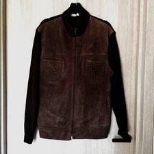 Giacca vintage Landmark pelle scamosciata e maglia uomo XL marrone Taiwan ROC