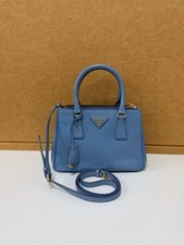 Prada Galleria Mini Saffiano Leather Blue Double Tote Handbag, Detachable Strap
