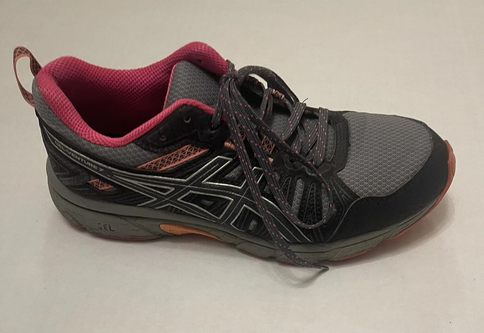 Zapatos deportivos para correr para mujer ASICS GEL-Venture 7 Trial A talla 7,5 gris/rosa/negro Foto 3 de 4