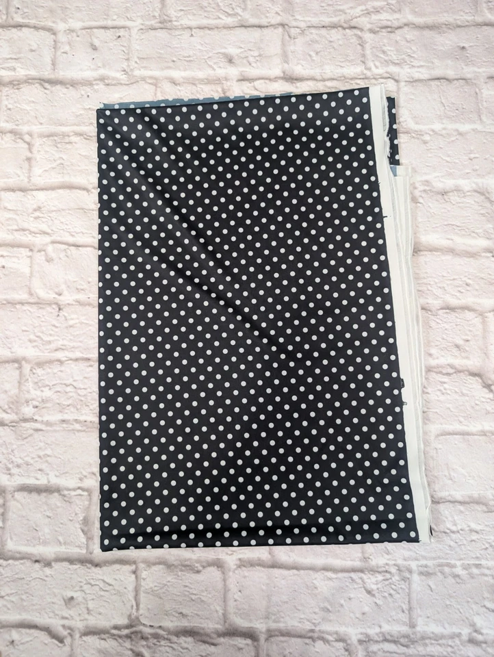 Vintagte Sewing Fabric Thin Black Stretch Knit White Polka Dots 2 Yards 12 In - Image 4 of 4
