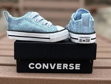 Converse All Star Blue Glitter, Baby - Infant Sneakers Shoes Size 2 Shower Gift