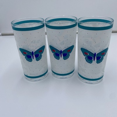 HJ Stotter Vintage Acrylic Tumbler Cup Glasses USA Butterfly Moth Blue MCM Lot 3