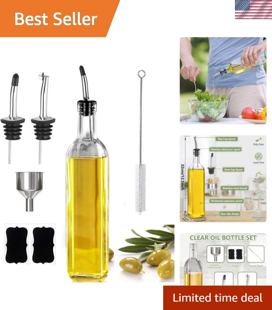 17oz Olive Oil Dispenser Bottle, 500ml Oil & Vinegar Cruet with 2 Stainless S...