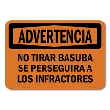 No Dumping Violators Prosecuted Spanish ANSI Warning Sign Metal Plastic Decal