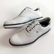 Men s Athletic Shoes FootJoy Traditions Spikeless Golf Shoes - White / Blue Trim