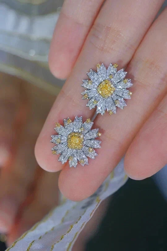 2Ct Round Cut Lab-Created Citrine Cluster Stud Earrings 14K White Gold Plated - Image 2 of 4