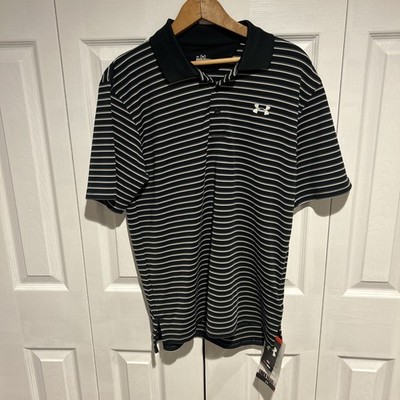 Under Armour Polo Heat Gear Groove Striped Top Tech Golf Shirt black Small NWT 