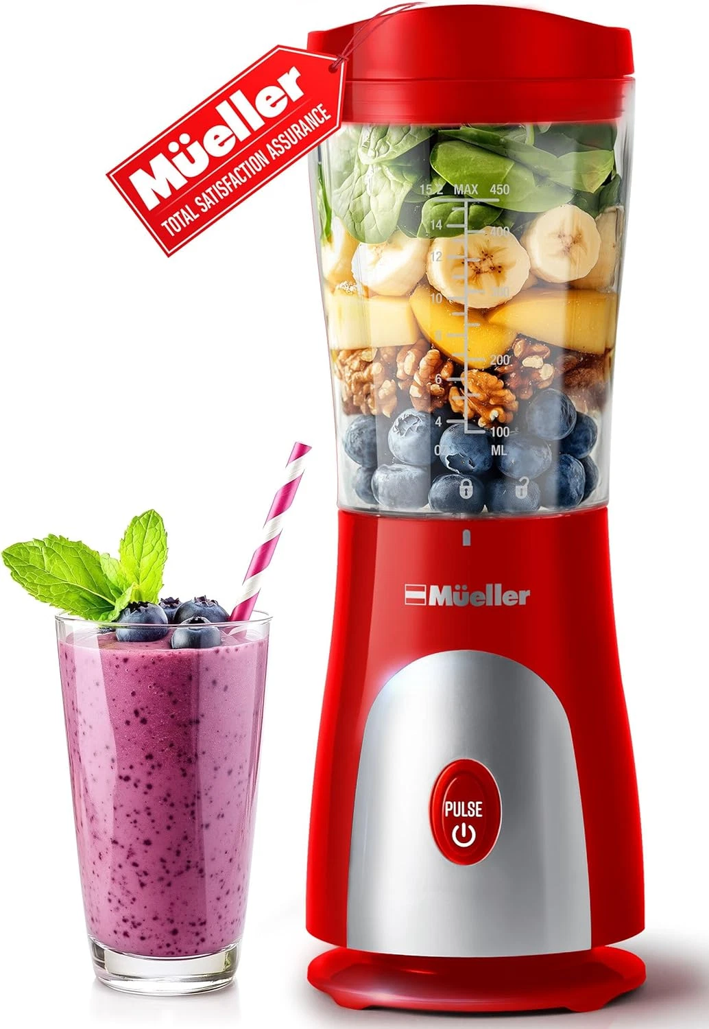 Smoothie Blender 15Oz Travel Cup Red, Personal Blender for Shakes & Baby Food