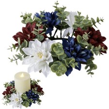 4th of July Candle Rings Wreaths Red White Blue Artificial Flower Candle Holder
