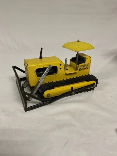 Vintage MIghty Tonka Dozer with Umbrella Contruction Equipment Tin Toy