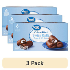 (3 pack) Great Value Creme Filled Swiss Rolls Snack Cakes, 13 oz, 6 Count