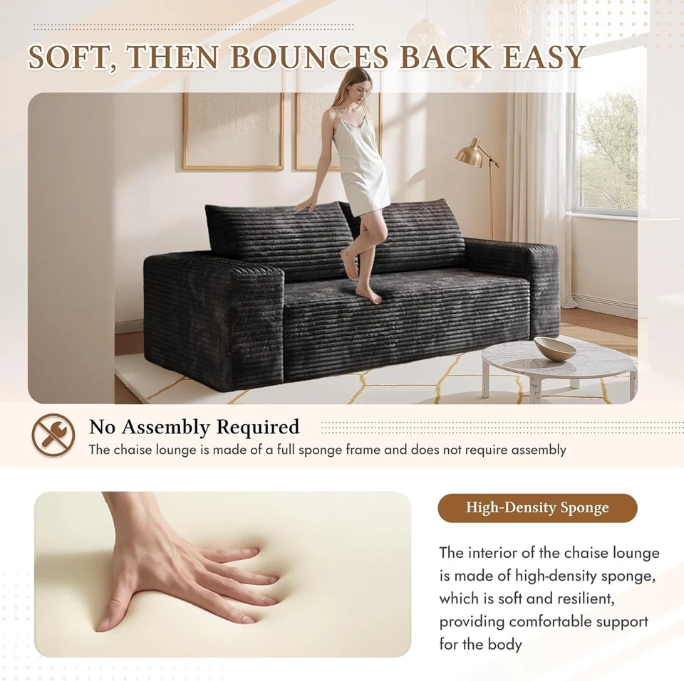 Sofá deshuesado 63" sofá sofá sofá cómodo asiento profundo tapizado de pana moderno Foto 3 de 4